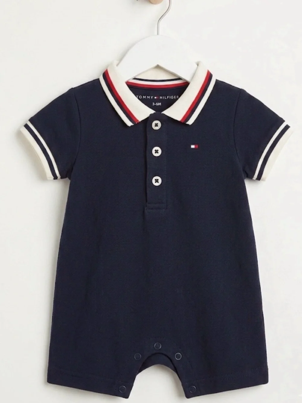 Tommy Hilfiger Navy Knit Polo with Red and White Flag